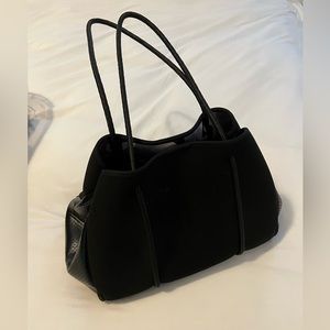 Haute Shore Black Leather Camo Interior Tote Bag